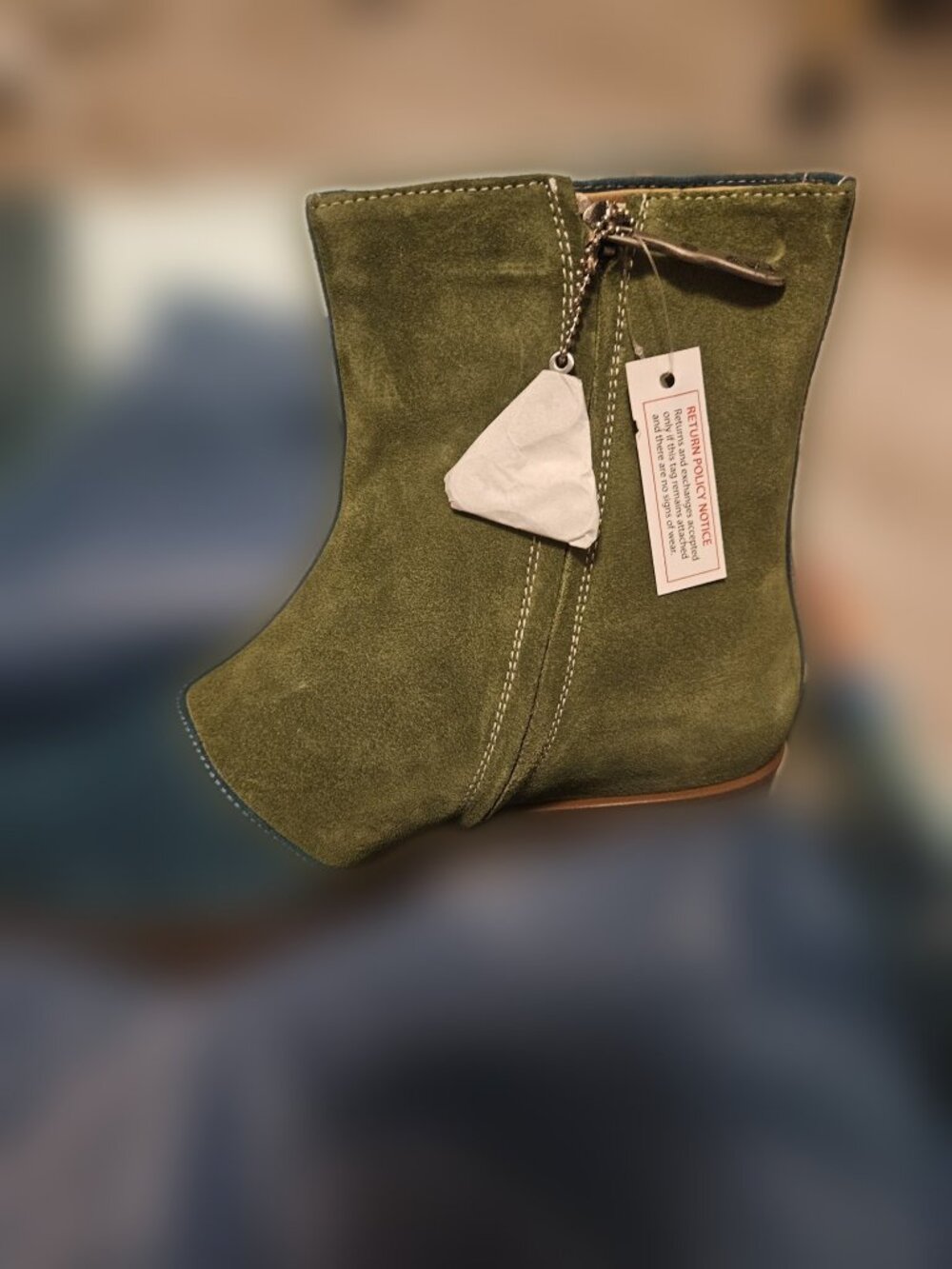 Lazo Two-Tone Suede Ankle Boots Olive Teal Block Heel 10.5 NWT
